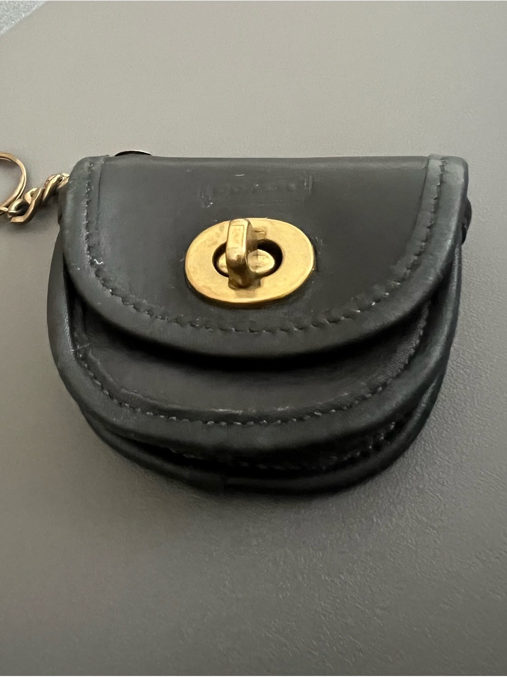 Vintage Coach Black Leather Mini City Turnlock Key Ring & Coin Purse